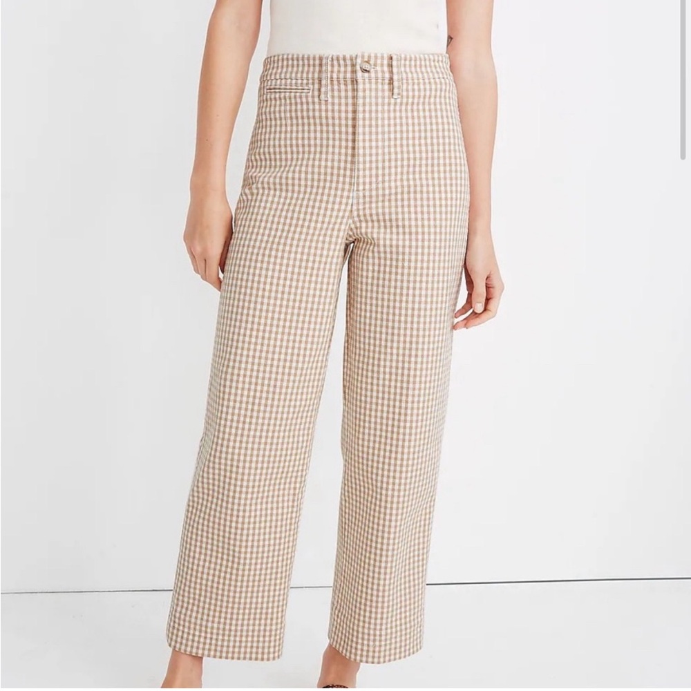 Madewell Slim Emmett Wide-Leg Crop Size 25, Cream Gingham